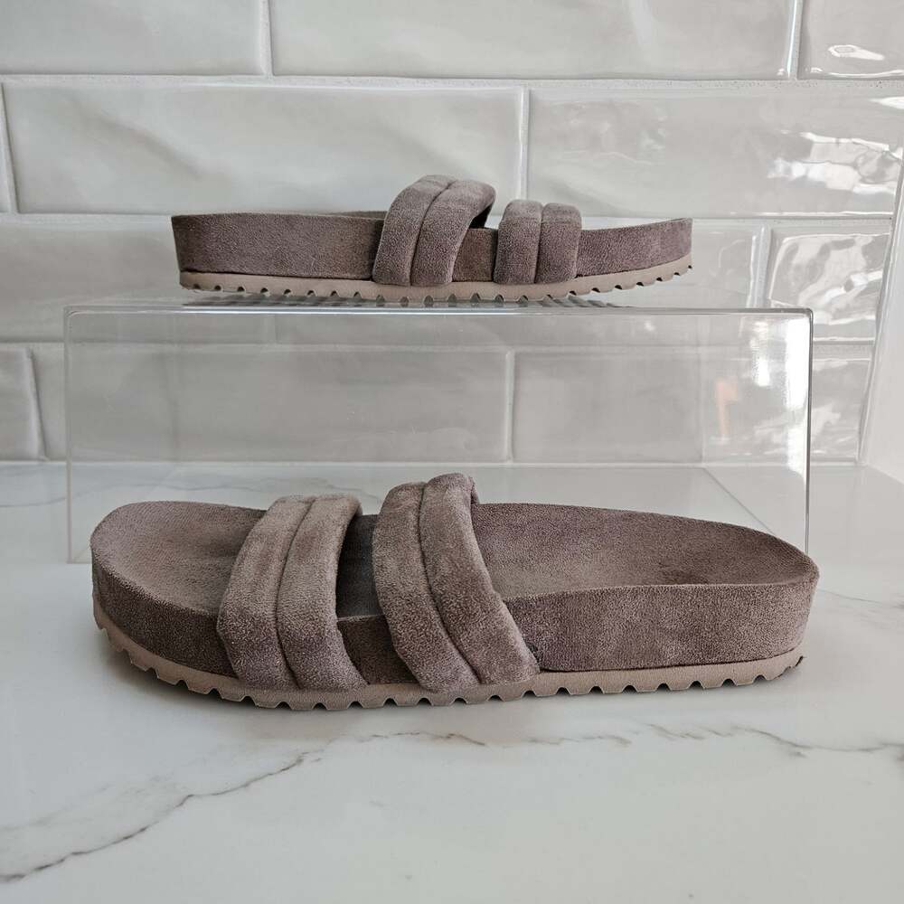 Varley Ronley Quilted Slides Mink Stone Faux Suede Flat Sandals Size US 8.5